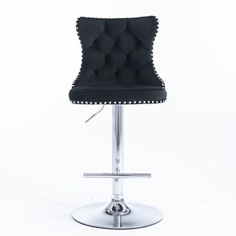 Swivel Velvet Bar Stools 22-25 Inch Height Adjustable, Silver Plated Base, Upholstered Comfort