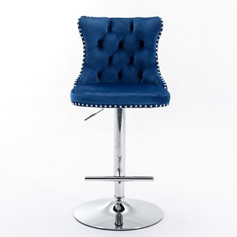 Swivel Velvet Bar Stools 22-25 Inch Height Adjustable, Silver Plated Base, Upholstered Comfort