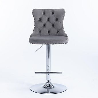 Swivel Velvet Bar Stools 22-25 Inch Height Adjustable, Silver Plated Base, Upholstered Comfort