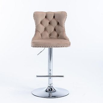 Swivel Velvet Bar Stools 22-25 Inch Height Adjustable, Silver Plated Base, Upholstered Comfort