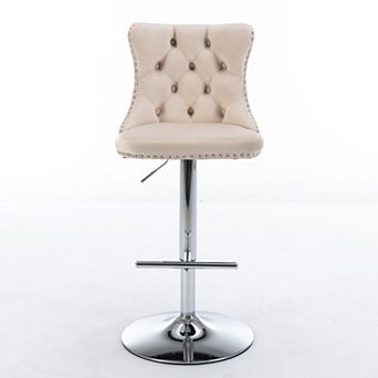Swivel Velvet Bar Stools 22-25 Inch Height Adjustable, Silver Plated Base, Upholstered Comfort