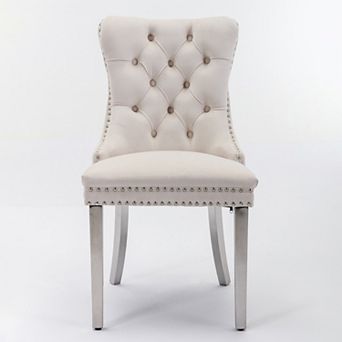 High-End Velvet Dining Chairs Set of 2 Tufted with Nailhead Back, Ring Pull Trim