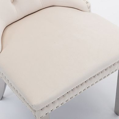 High-End Velvet Dining Chairs Set of 2 Tufted with Nailhead Back, Ring Pull Trim