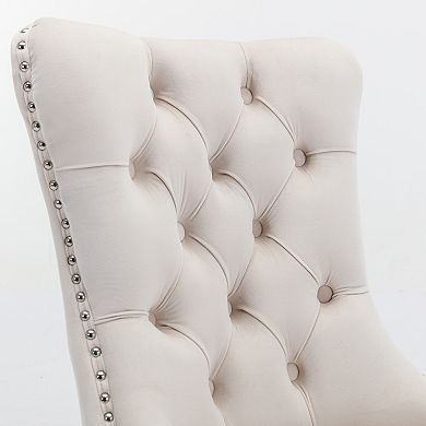 High-End Velvet Dining Chairs Set of 2 Tufted with Nailhead Back, Ring Pull Trim