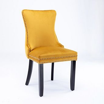 2 pc Retro Dining Chairs Velvet Upholstered, Wood Legs, Nailhead Trim for Living Room, Lounge