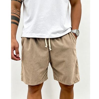 Men's Shorts Elastic Waist Knee Length Corduroy Drawstring Casual