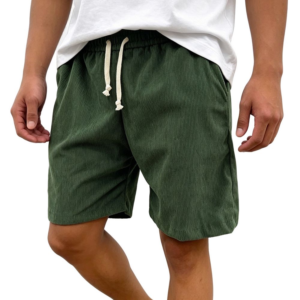 Men's Shorts Elastic Waist Knee Length Corduroy Drawstring Casual