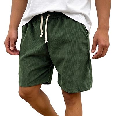 Men's Shorts Elastic Waist Knee Length Corduroy Drawstring Casual