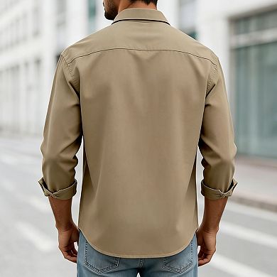 Mens Casual Button-Down Long Sleeve Shirt Relaxed Fit Casual Wear Top