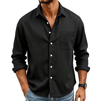 Mens Casual Button-Down Long Sleeve Shirt Relaxed Fit Casual Wear Top