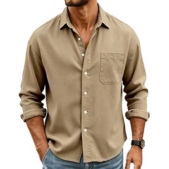 Mens Casual Button-Down Long Sleeve Shirt Relaxed Fit Casual Wear Top