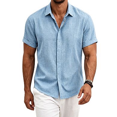 Mens Short Sleeve Button-Down Shirt Casual Lightweight Comfy Summer Top