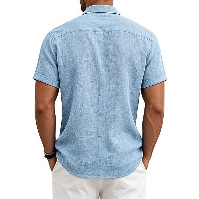 Mens Short Sleeve Button-Down Shirt Casual Lightweight Comfy Summer Top