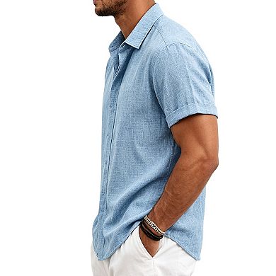 Mens Short Sleeve Button-Down Shirt Casual Lightweight Comfy Summer Top