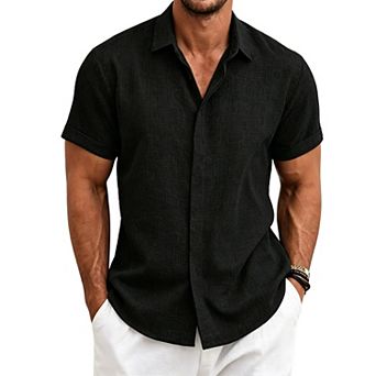 Mens Short Sleeve Button-Down Shirt Casual Lightweight Comfy Summer Top