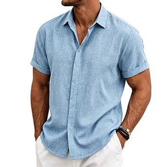 Mens Short Sleeve Button-Down Shirt Casual Lightweight Comfy Summer Top