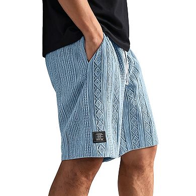Mens Textured Knit Casual Shorts Elastic Waist Drawstring Summer Trousers