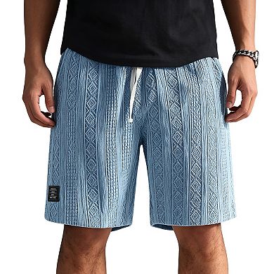 Mens Textured Knit Casual Shorts Elastic Waist Drawstring Summer Trousers