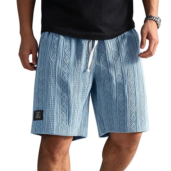 Mens Textured Knit Casual Shorts Elastic Waist Drawstring Summer