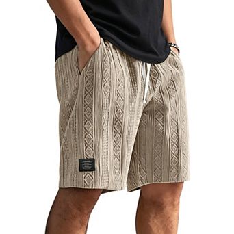 Mens Textured Knit Casual Shorts Elastic Waist Drawstring Summer Trousers