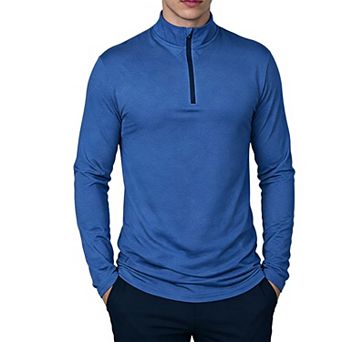 Mens Quarter-Zip Long Sleeve Pullover Casual Athletic Activewear Top