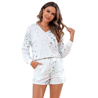 Lounge Sets for Women 2 pc Travel Sweatsuits Casual Hoodie Long Sleeve Top with Shorts Outfits