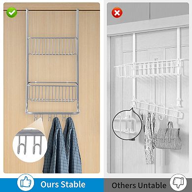 2-Tier Metal over the Door Organizer, Adjustable Hanging Shower Caddy with 6 Hooks