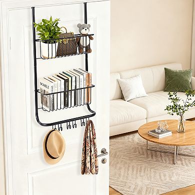2-Tier Metal over the Door Organizer, Adjustable Hanging Shower Caddy with 6 Hooks
