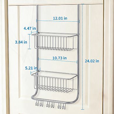 2-Tier Metal over the Door Organizer, Adjustable Hanging Shower Caddy with 6 Hooks