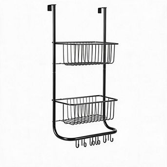 2 tier Metal over the Door Organizer, Adjustable Hanging Shower Caddy with 6 Hooks