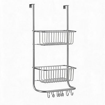 2 tier Metal over the Door Organizer, Adjustable Hanging Shower Caddy with 6 Hooks