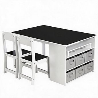 4-in-1 Kids Art Table and Chair Set with Large Storage Cabinet