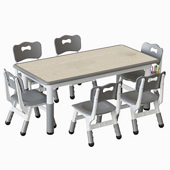 Kids Table and 6 Chairs Set,47" l x 24" w Height Adjustable