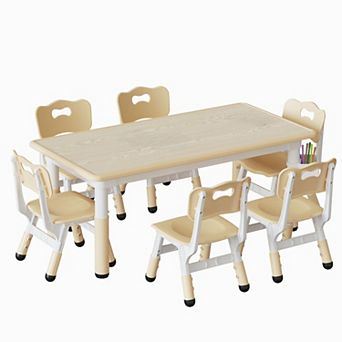 Kids Table and 6 Chairs Set,47" l x 24" w Height Adjustable