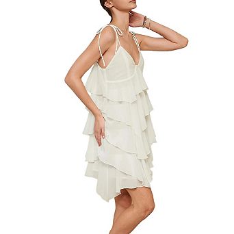Women's Cocktail Tie Shoulder Mini Cover Up Backless Biniki Layered Ruffle Cami Swimsuit Dress
