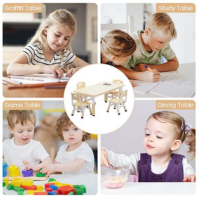Height Adjustable Toddler Table and 4 Chairs Set for Ages 2-10, Graffiti Desktop