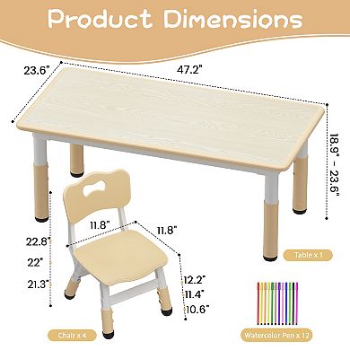 Height Adjustable Toddler Table and 4 Chairs Set for Ages 2-10, Graffiti Desktop
