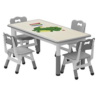 Height Adjustable Toddler Table and 4 Chairs Set for Ages 2-10, Graffiti Desktop