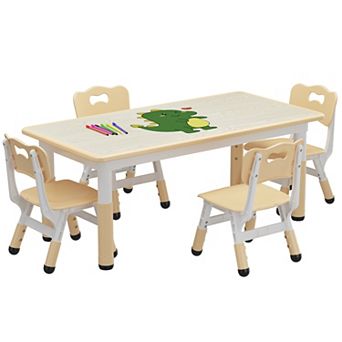 Height Adjustable Toddler Table and 4 Chairs Set for Ages 2-10, Graffiti Desktop