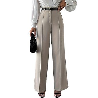 Women's High Waist Front Seam Straight Wide Leg Dress Pants Formal Work Trouser with Side Pockets