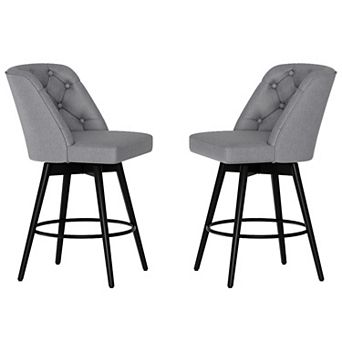 26" Counter Height Swivel Bar Stools Set of 2, Linen Upholstered Bar Chairs with Iron Footrest
