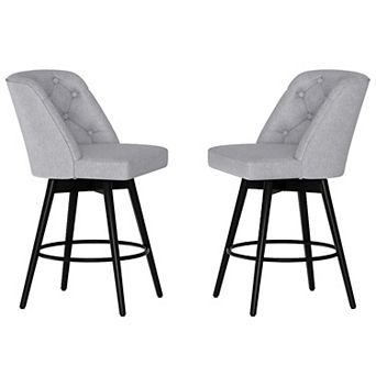 26" Counter Height Swivel Bar Stools Set of 2, Linen Upholstered Bar Chairs with Iron Footrest