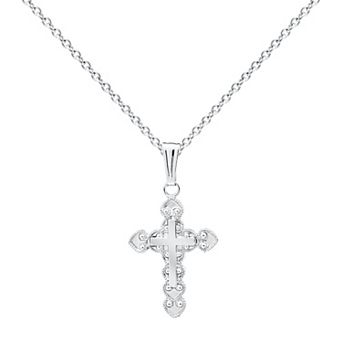 Precious Forever Sterling Silver Milgrain & Polished Decorative Cross Pendant Necklace