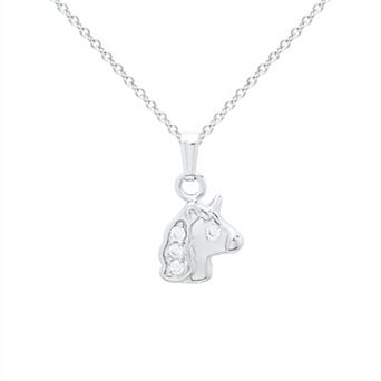 Precious Forever Sterling Silver Cubic Zirconia Unicorn Pendant Necklace