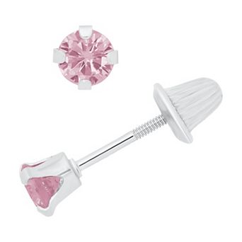 Precious Forever Kids Sterling Silver Round Cubic Zirconia Stud Earrings