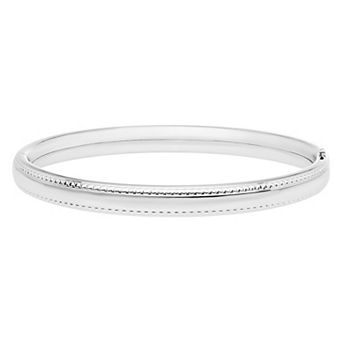 Precious Forever Rhodium Over Sterling Silver Polished Hinged Bangle Bracelet