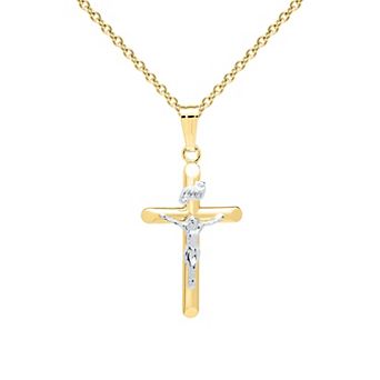 Precious Forever Kids 14k Gold Plated Polished Crucifix Pendant Necklace