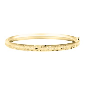 Precious Forever 14k Gold Plated Floral Engraved Hinged Bangle Bracelet