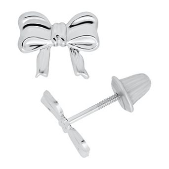 Precious Forever Rhodium Over Sterling Silver Bow Stud Earrings