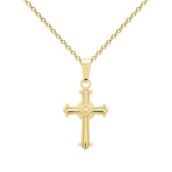 Precious Forever Kids 14k Gold Plated Milgrain & Polished Sunburst Cross Pendant Necklace